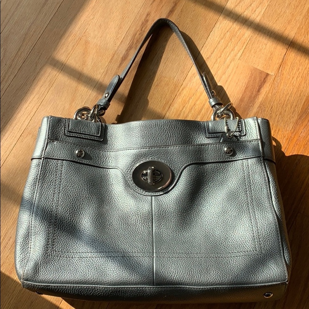 Silver Pebbled Leather Coach Purse